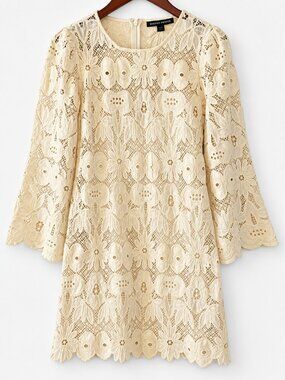 Boston Proper NWT Cream Crochet Lace Dress Size 6 Bell Sleeve Boho Bridal Autumn